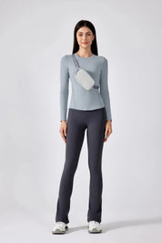 Slim Fit Yoga Fitness Langarm Top-Hellgrau