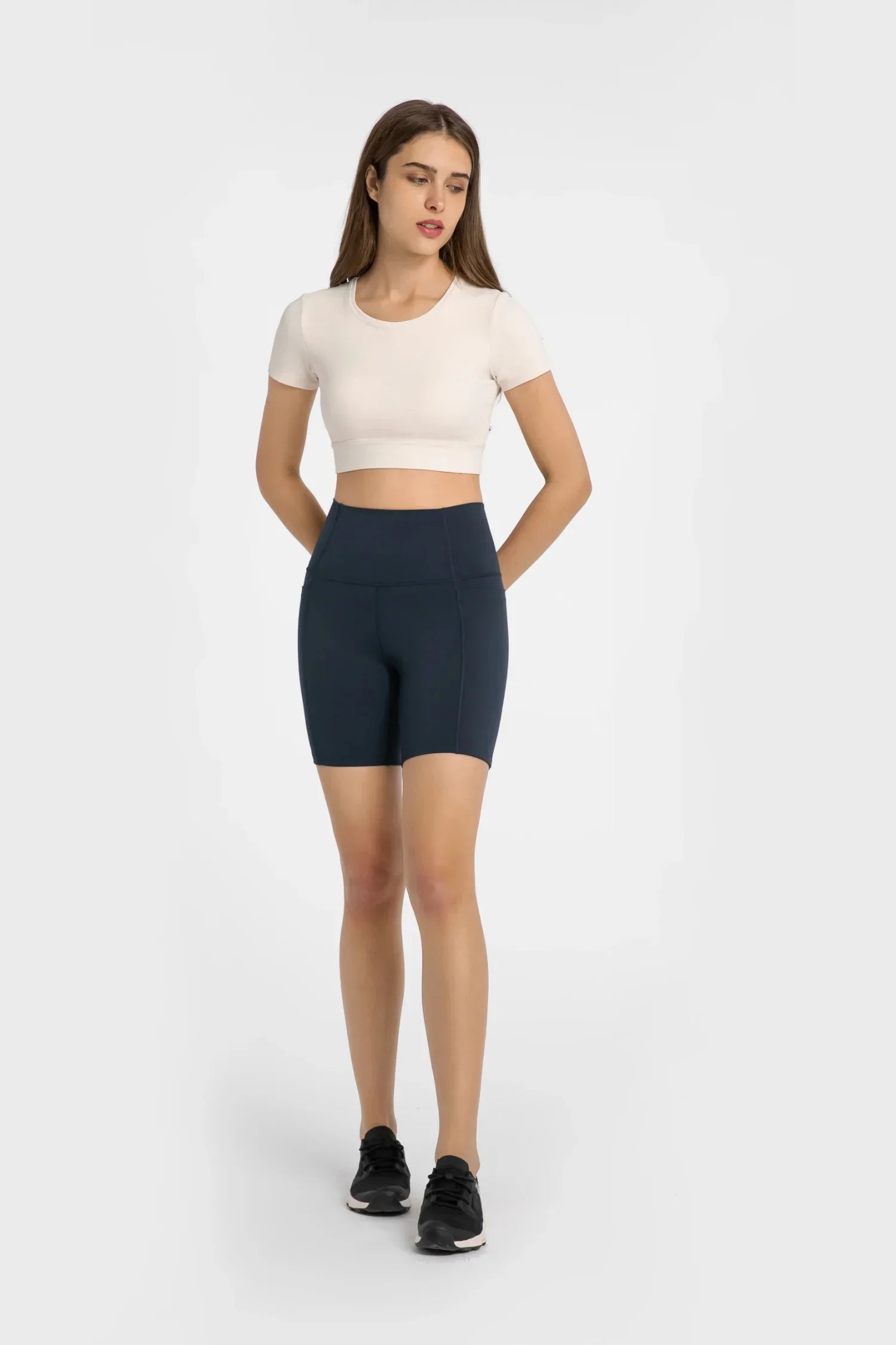 Velafit All Day High Waist Shorts-Navy blue