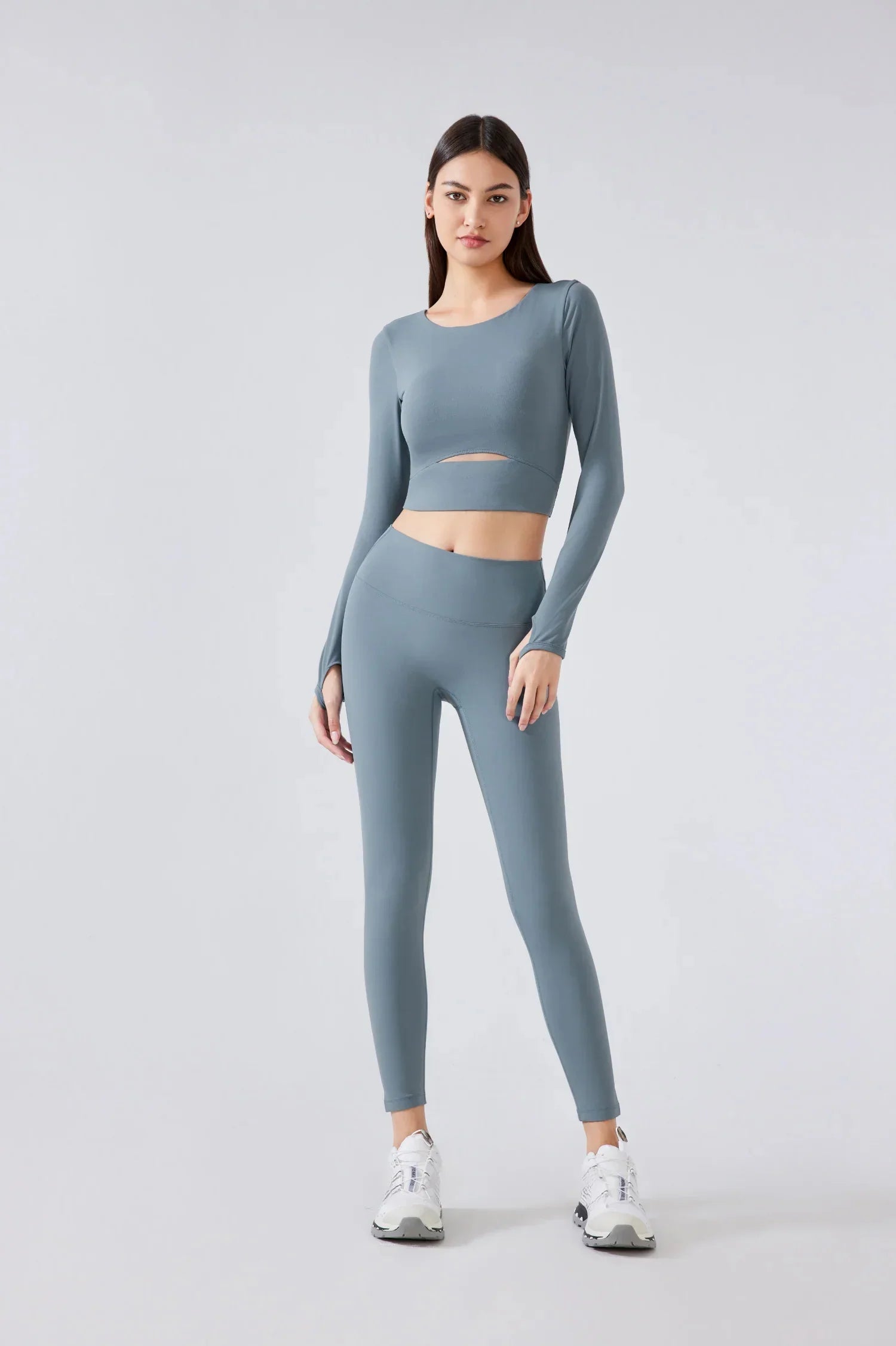 Yoga Fitness Long Sleeve Top-Gray blue