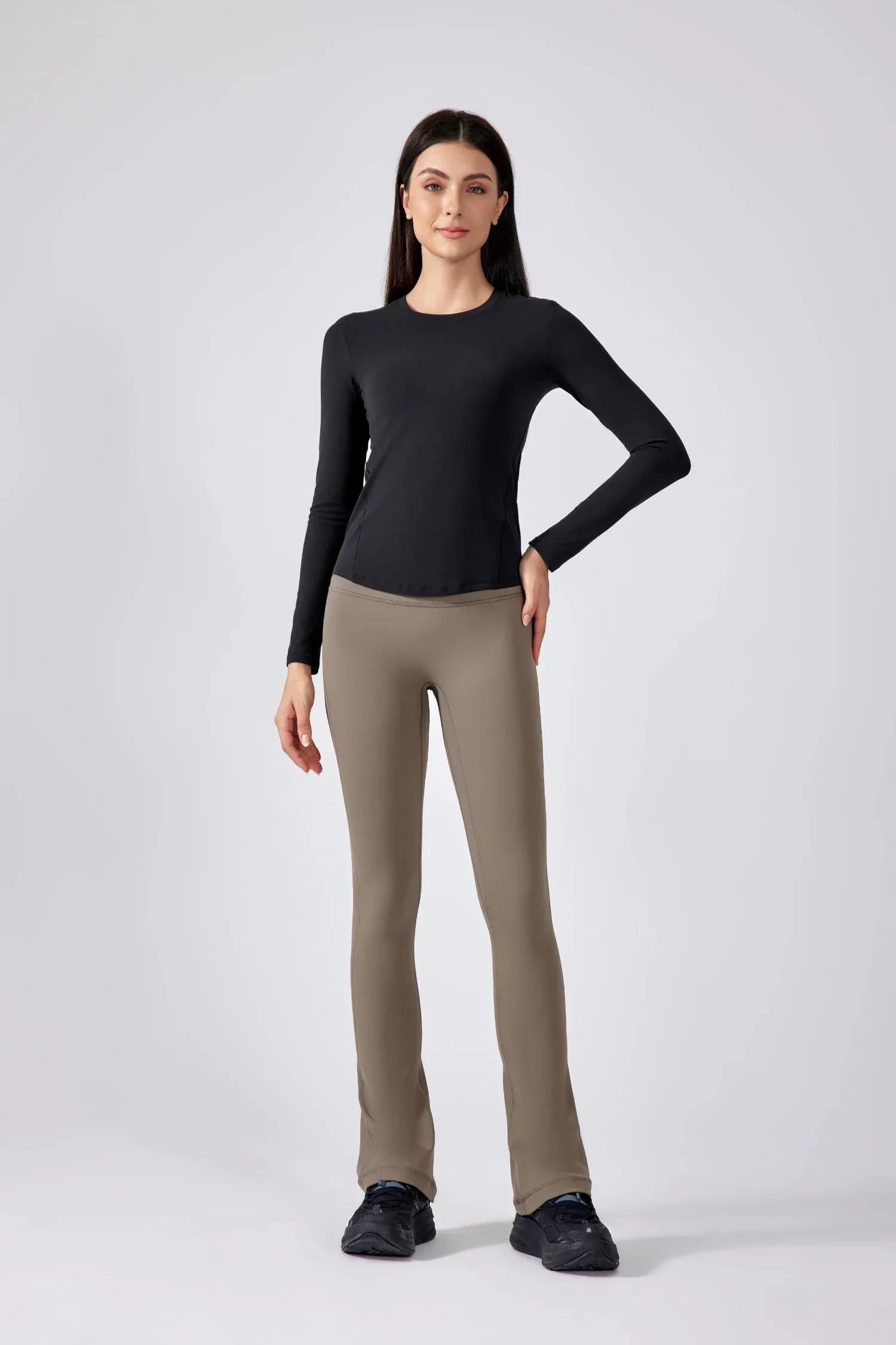 Slim Fit Yoga Fitness Long Sleeve Top-Black