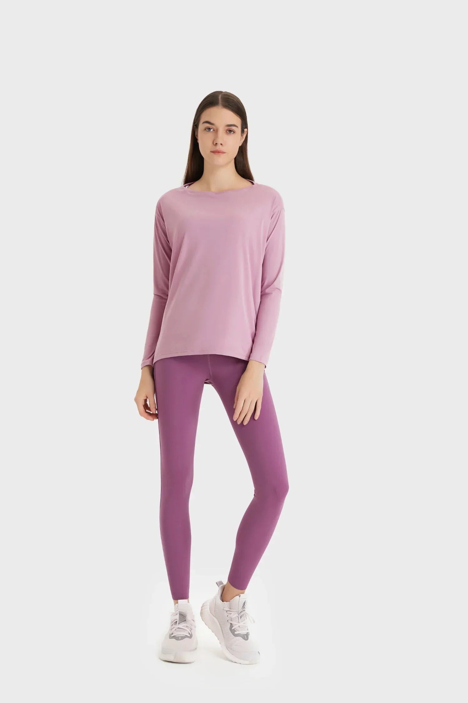 Loose Casual Yoga Long Sleeve Top-Pink