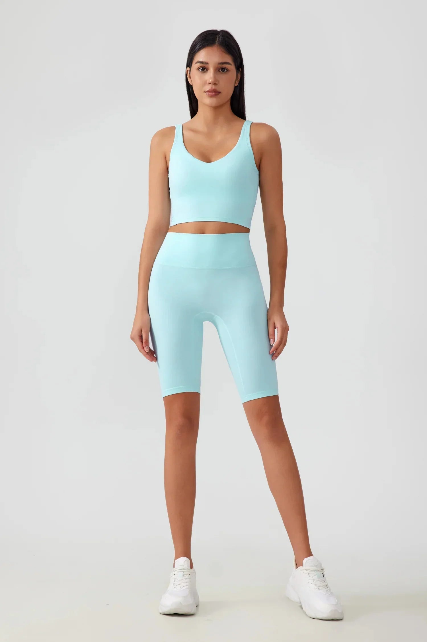 Débardeur de yoga court sans coutures - Bleu argenté