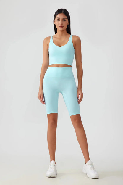 Débardeur de yoga court sans coutures - Bleu argenté