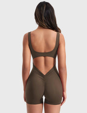 Velafit Lizvette V-Back Romper-Coffee