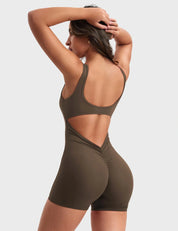 Velafit Lizvette V-Back Romper-Coffee