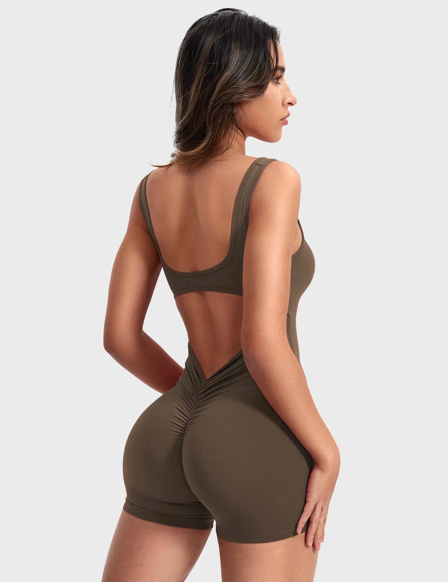 Velafit Lizvette V-Back Romper-Coffee