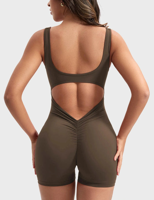 Velafit Lizvette V-Back Romper-Coffee